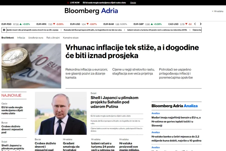 Bloomberg Adria started with news portal